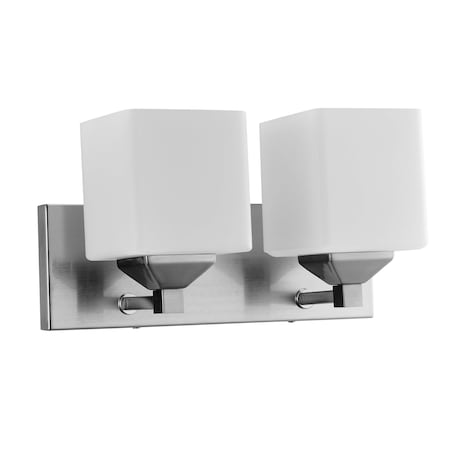 Square Shade Vanity Fixture, 6-in. Wall Mount, E26, A19 60W Max, Frosted Glass, Brshd Nckl 2-Lghts